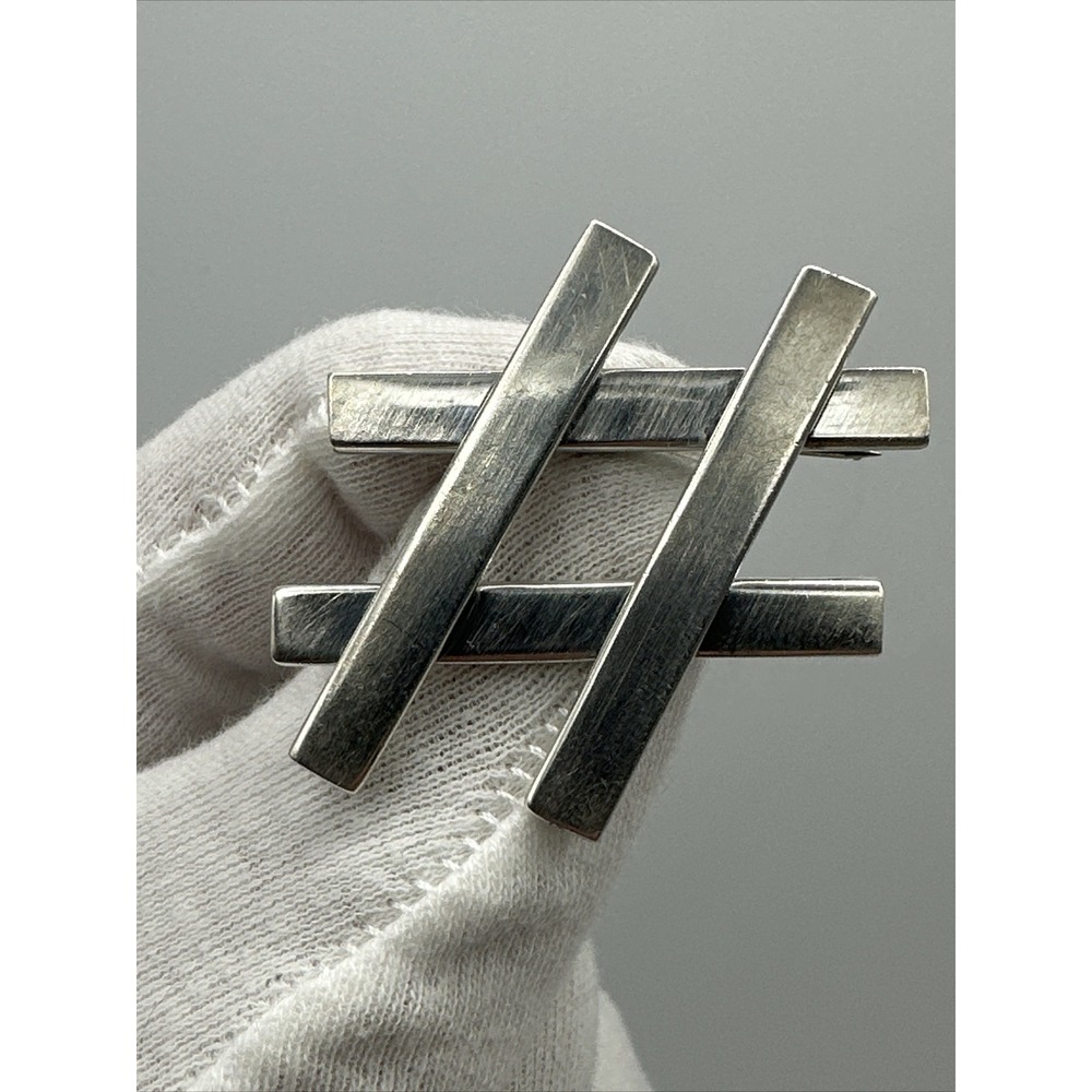 Vintage Mexico 925 Sterling Silver Modernist Geometric Brooch Brutalist pin #367